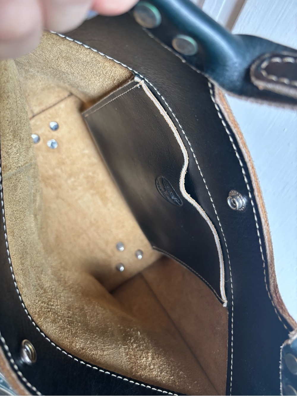 Black Leather Tote with Contrast Stitching - Picture 4 of 5